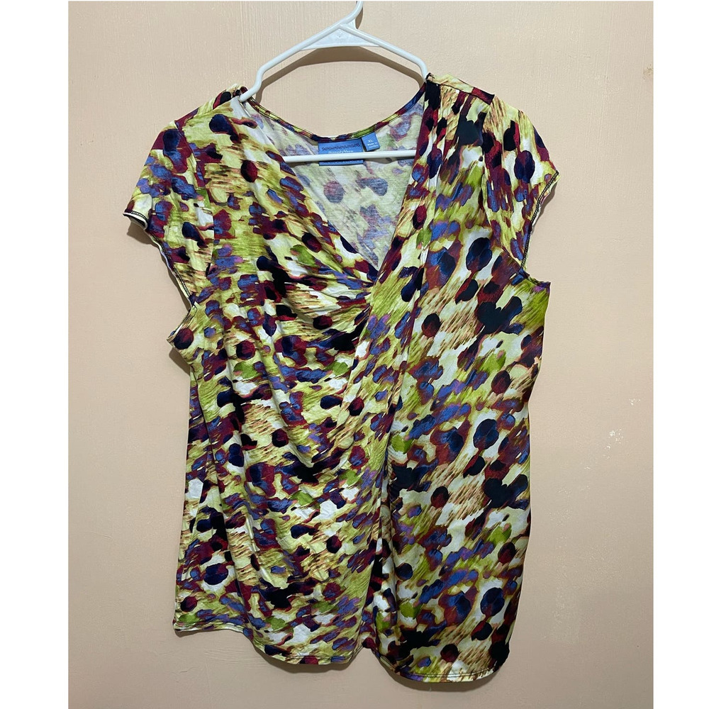 Simply Vera Vera Wang Abstract Print Cap‎ Sleeve Blouse Size XL Multicolor
